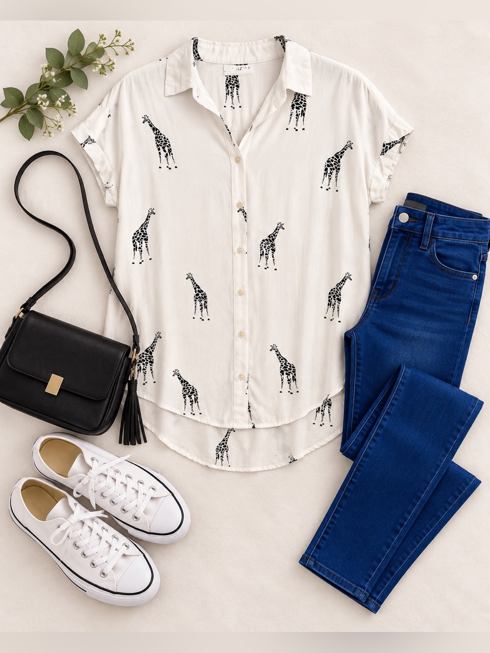 Jane + Delancey Giraffe Print Button Down Shirt